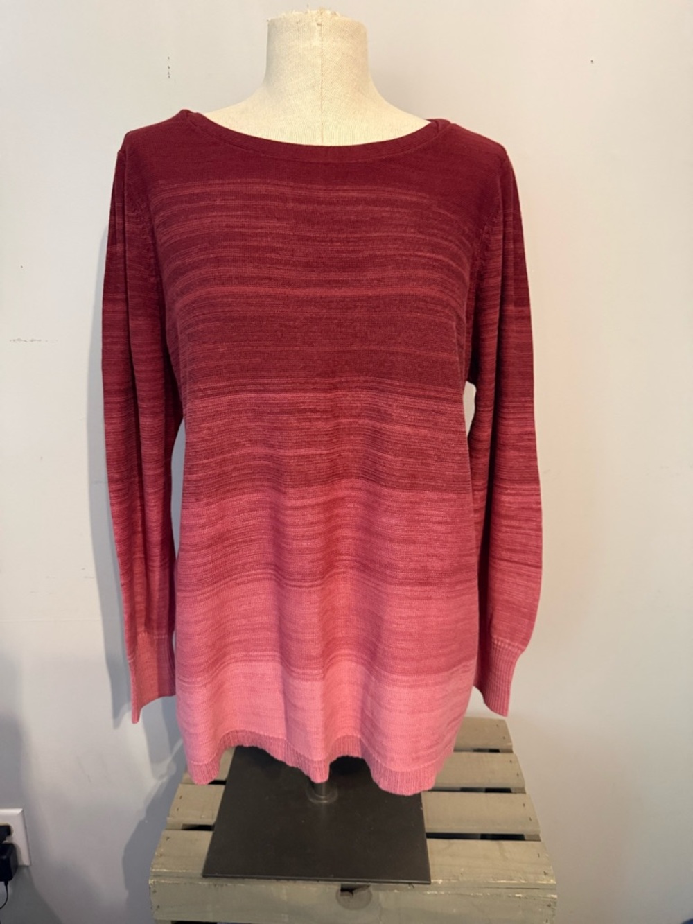 Chico's Burgundy to Pink Ombre Knit Sweater